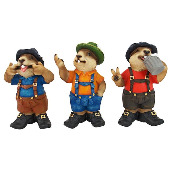 Design Toscano 7 in. H Multi-Colored Oktoberfest Muskrats Bavarian Beer Buddy Trio Tabletop Statues (3-Pack)