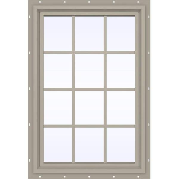 JELD-WEN 35.5 in. x 47.5 in. V-4500 Series Desert Sand Vinyl Fixed Picture Window with Colonial Grids/Grilles