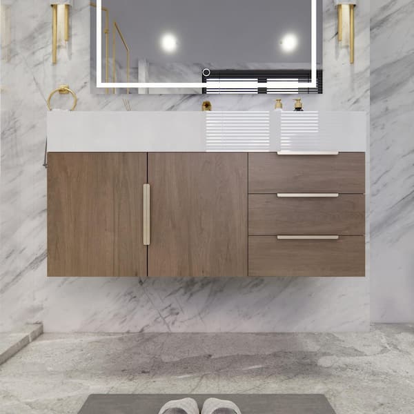 Bethany 42 in. W x 20 in. D x 22 in. H Single Sink Floating Bath Vanity in Light Oak with White Acrylic Top