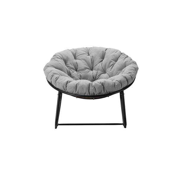 Unbranded Deep Gray Indoor/Outdoor Metal Outdoor Rocking Chair Rattan Rope Club Chairs with Light Gray Cushions