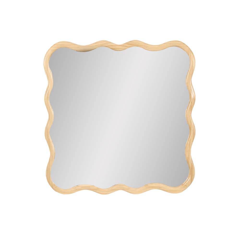 36 in. W x 36 in. H Wavy Square Framed Natural Wood Mirror Vanity Mirror Wa
