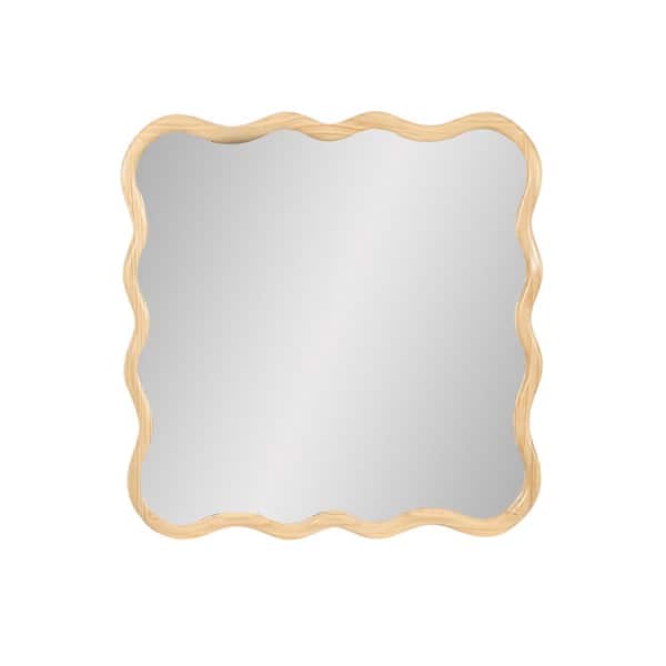 Unbranded 36 in. W x 36 in. H Wavy Square Framed Natural Wood Mirror Vanity Mirror Wall Decor