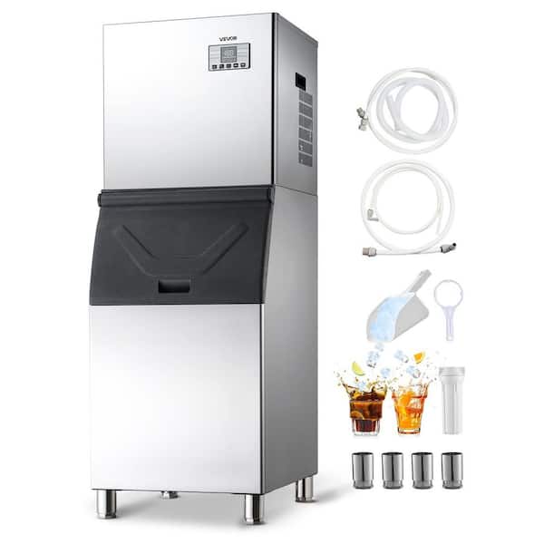 VEVOR Commercial Ice Maker 400 lbs./24 H Full Size Cubes Freestanding Ice Making Machine with 330.7 lbs., Storage Bin, Silver