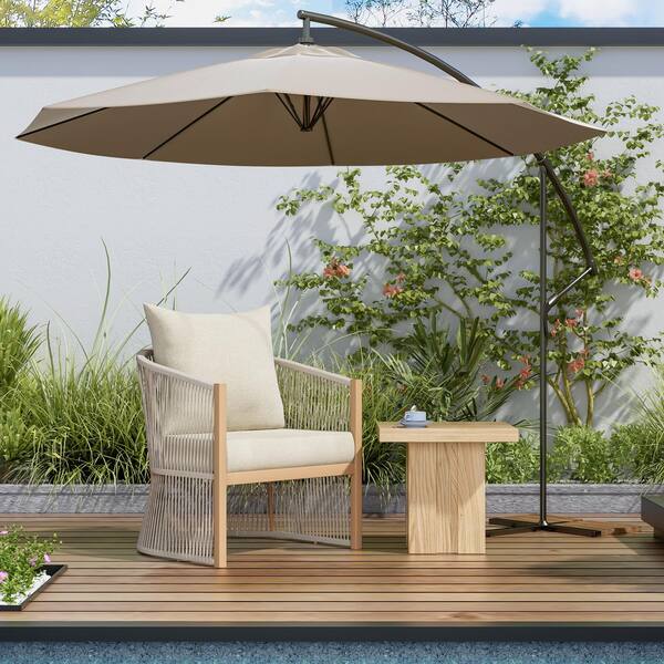 Light Brown Aluminum Weatherproof Outdoor Lounge Chair with Beige