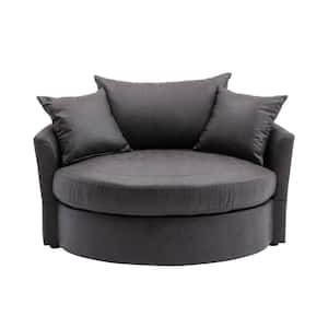 Arm Chairs Modern Tufted Barrel Swivel Chair in Gray Micro Fabric