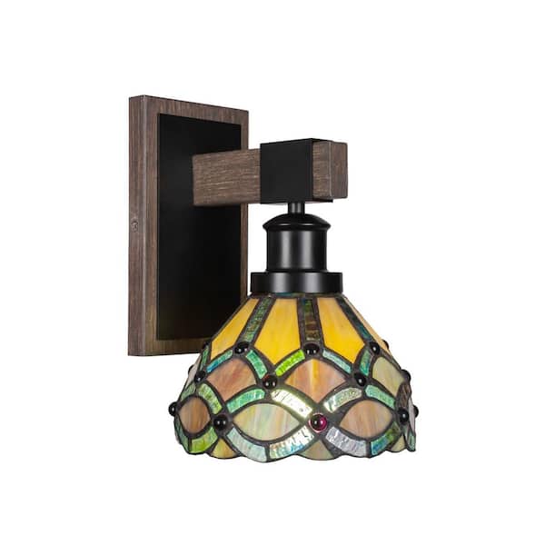 Unbranded Richmond 1-Light Matte Black and Painted Distressed Wood-look Metal Wall Sconce