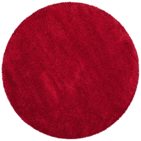 Milan Shag Red 3 ft. x 3 ft. Solid Flokati Round Area Rug