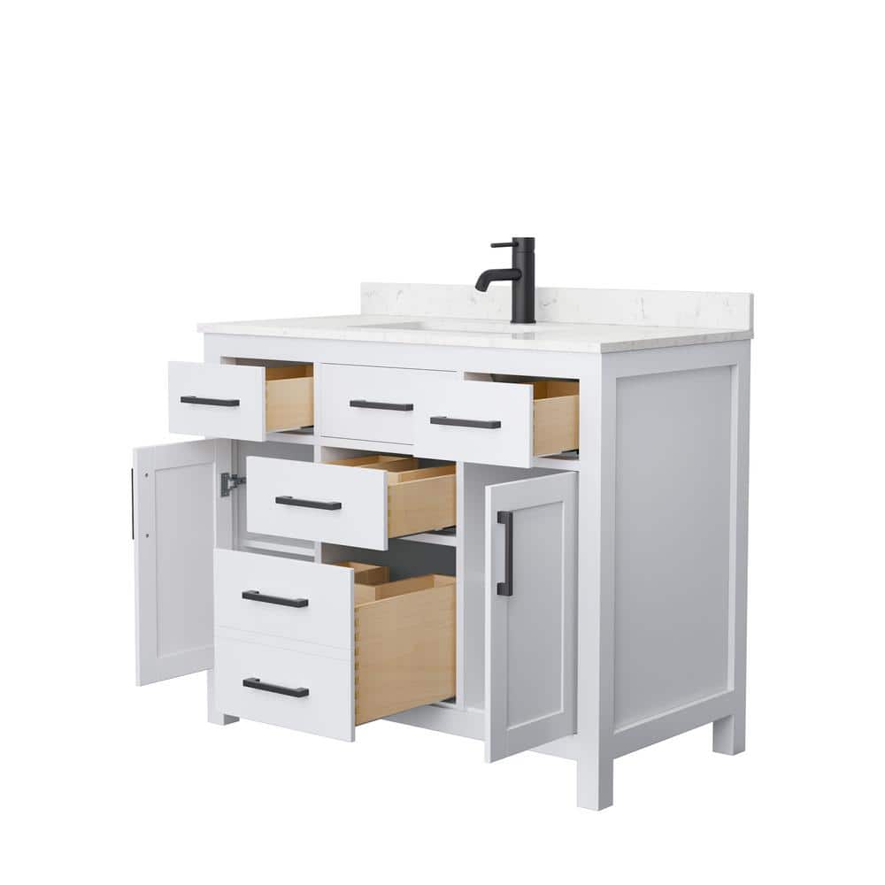 Beckett 42" White Vanity with Carrara Marble Top and Matte Black Trim