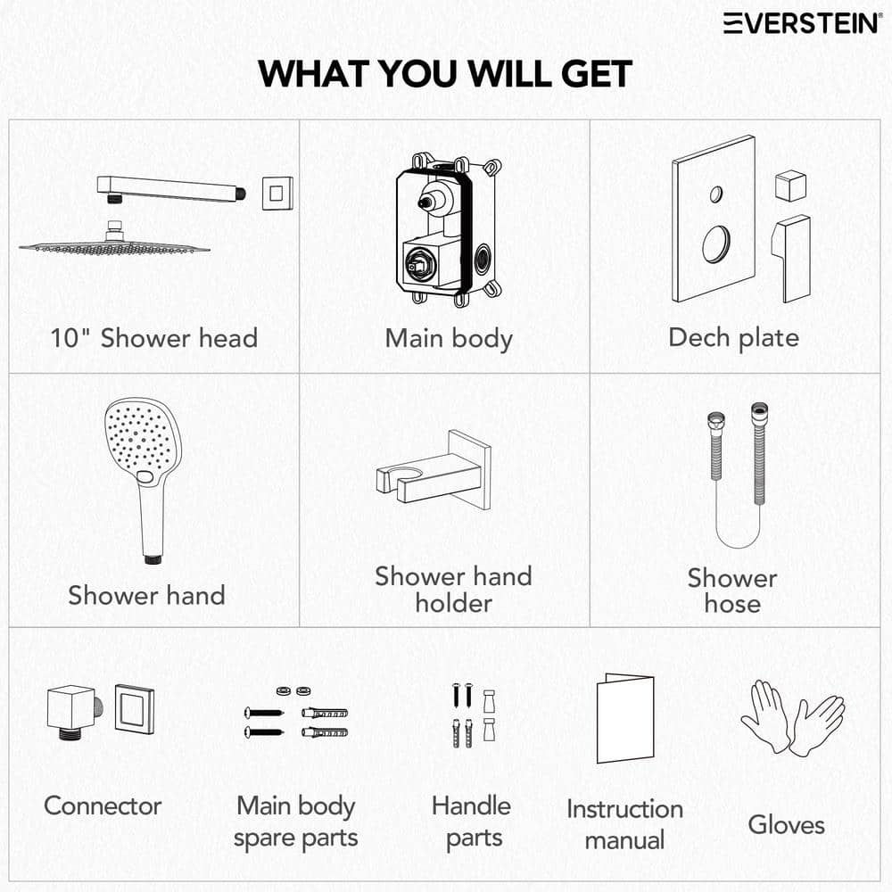 Chrome Square Wall Mounted Dual Shower System with Handheld