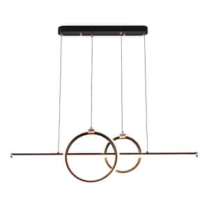 45-Watt Modern Double Ring Design Dimmable Integrated LED Black Island Pendant Light with Metal Shade