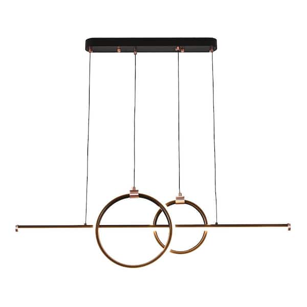 OUKANING 45-Watt Modern Double Ring Design Dimmable Integrated LED Black Island Pendant Light with Metal Shade
