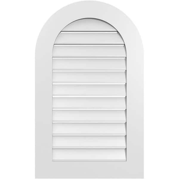 Ekena Millwork 22 in. x 36 in. Round Top White PVC Paintable Gable Louver Vent Functional