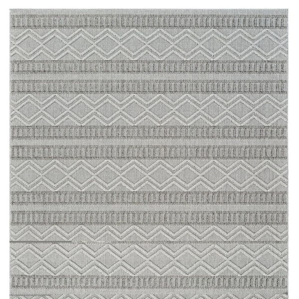 Beige, Gray 2 ft. x 8 ft.  ft. Woven Striped Polypropylene Runner Indoor/Outdoor Area Rug