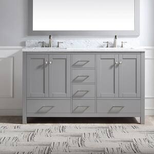 60 in. Double Bath Vanity in Gray with Carrara Marble Top and White Basin