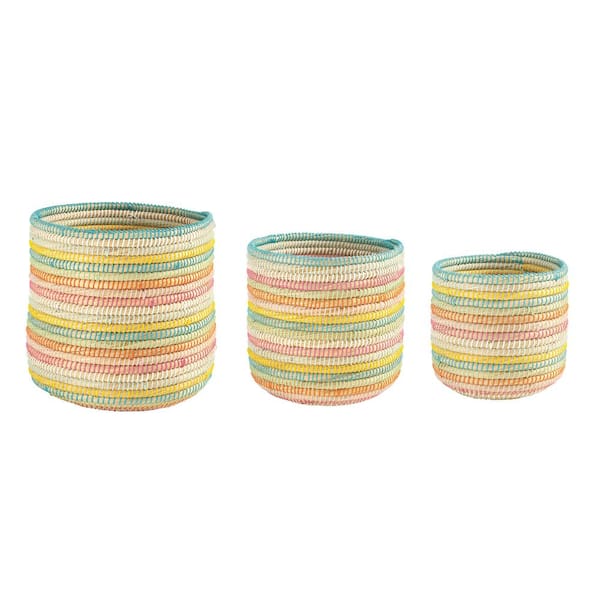 Storied Home Grass Handwoven Decorative Baskets (Set of 3)