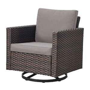 Outdoor Swivel Brown Wicker Outdoor Rocking Chair with CushionGuard Gray Cushions Patio