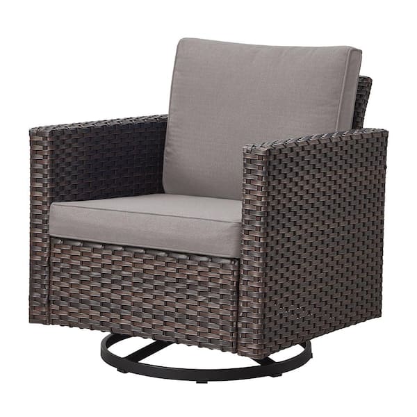 Pocassy Outdoor Swivel Brown Wicker Outdoor Rocking Chair with CushionGuard Gray Cushions Patio