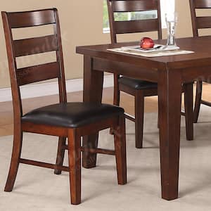 Walnut Solid Wood and Dark Brown Faux Leather Dining Chair (Set of 2)