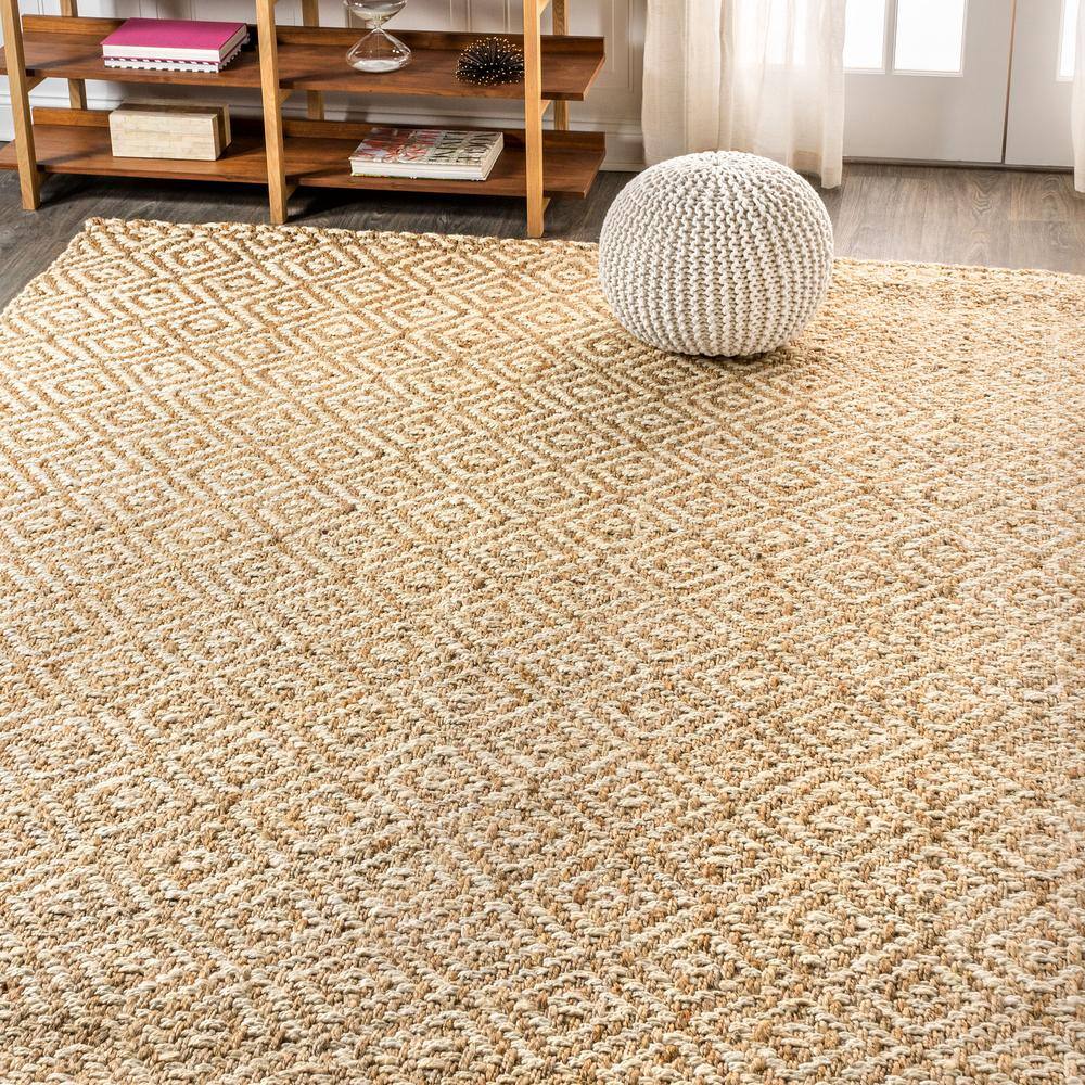 Hira Handwoven Natural Jute Diamond Pattern Area Rug
