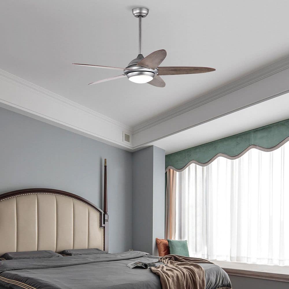 52 in. Sliver Housing Walnut/Brown Blades Downrod Mount Modern Ceiling Fan with Integrated LED Light and Remote price history on PriceWatchPro