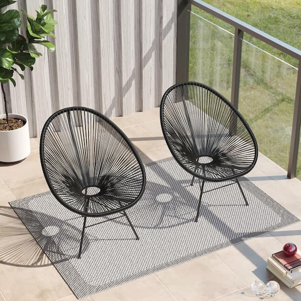 CORVUS Acapulco Black Steel Outdoor Lounge Chair in Black - Set of 2 Chairs