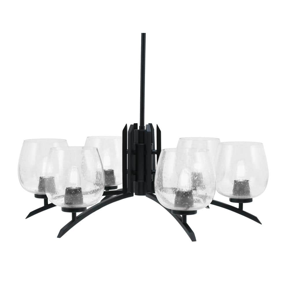 Siena 6-Light Matte Black Chandelier, Round Chandelier with Clear Bubble Gl