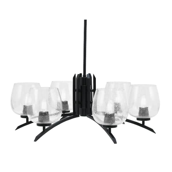 Unbranded Siena 6-Light Matte Black Chandelier, Round Chandelier with Clear Bubble Glass Shades, No bulb Included