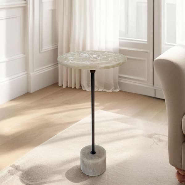 Carolina Chair & Table Solace 12 in. Round White Resin and Antique Copper Pedestal End Table Table