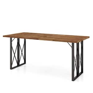 Patio Rectangle Table Heavy-Duty Acacia Wood 67 in. Outdoor Dining Table with Umbrella Hole