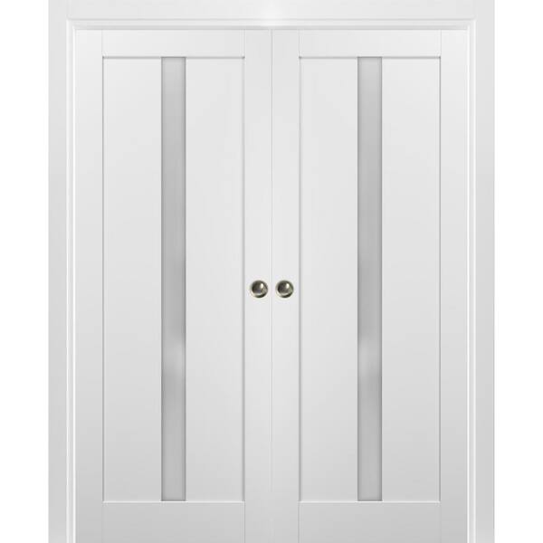 Sartodoors 48 in. x 96 in. Single Panel White Finished Solid MDF Sliding Door with Double Pocket Hardware