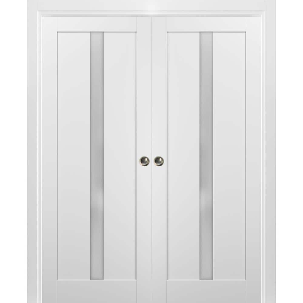 Assemble Required 56 in. x 96 in. Single Panel White Finished Wood Solid MDF Sliding Door with Double Pocket Hardware price history on PriceWatchPro