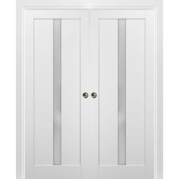 Sartodoors 72 in. x 80 in. Single Panel White Solid MDF Sliding Door with Double Pocket Hardware
