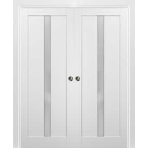 56 in. x 96 in. Single Panel White Finished Solid MDF Sliding Door with Double Pocket Hardware