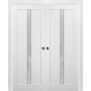 64 in. x 84 in. Single Panel White Solid MDF Sliding Door with Double Pocket Hardware