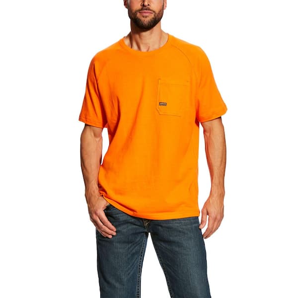 Ariat Men's Size Small Safety Orange Rebar Cottonstrong Short Sleeve Work T-Shirt