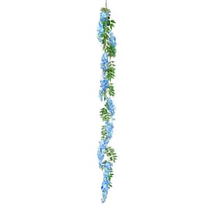 6 ft. Blue Artificial Wisteria Flower Garland Hanging Vine (Set of 2)