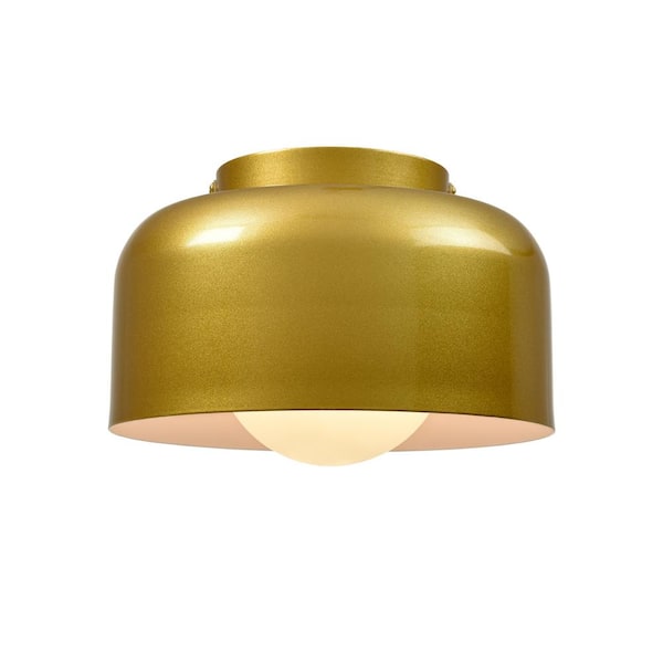 CLAXY 6.69 in. 1-Light Gold Flush Mount with Frosted Glass Shade and No Light Bulb Type Included (1-Pack)