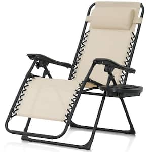 Folding Zero Gravity Chair, Anti-Gravity Chair with Cup Holder, Beige
