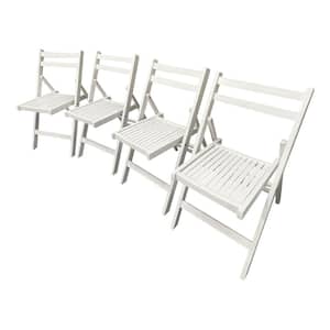 Slatted Wood Folding Chair Outdoor Dining Chair in White Set of 4