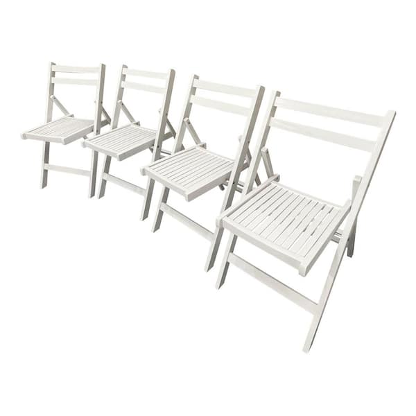 ITOPFOX Slatted Wood Folding Chair Outdoor Dining Chair in White Set of 4