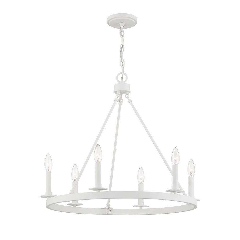 Bisque White Wagon-Wheel 6-Light Chandelier with Candle Bulbs