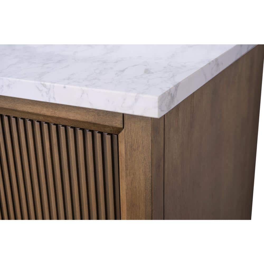 Walnut Freestanding Double Sink Vanity with Engineered Marble Top