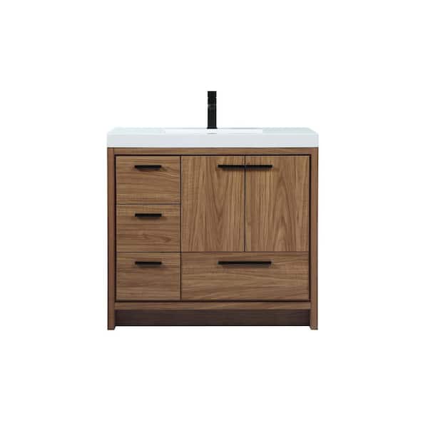 Unbranded Timeless Home 36 in. W x 22 in. D x 34 in. H Bath Vanity in Walnut Brown with White Resin Top