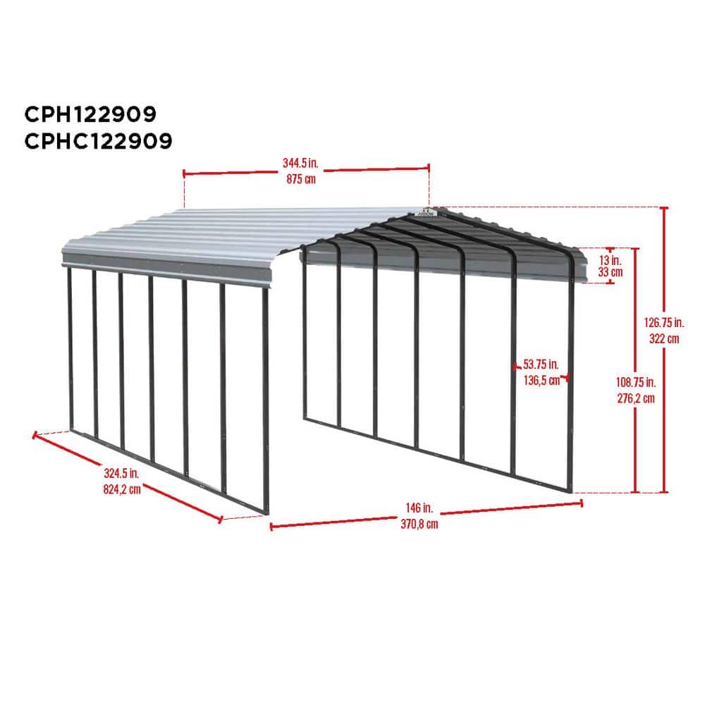 Charcoal Galvanized Steel Carport Shelter, 12' x 29' x 9'