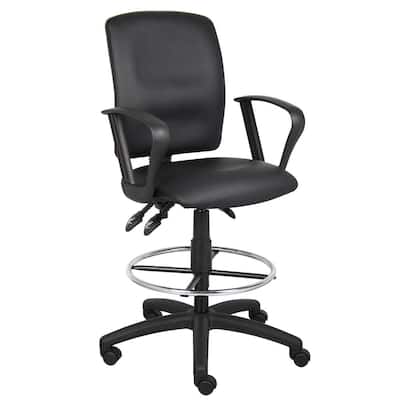 27 in. Width Big and Tall Black Leather Drafting Chair with Swivel Seat