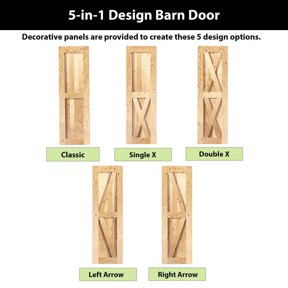 Unfinished Natural Pine Wood Single Barn Door, 26" x 84"