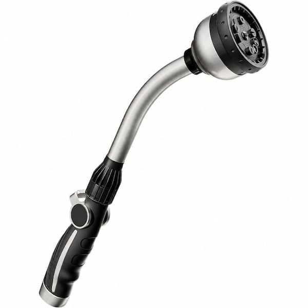 15 in. Thumb Control Metal Hose Wand Heavy Duty 10-Pattern Watering Sprayer with Flow Control, Silver