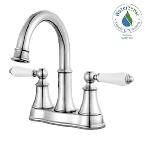 Courant 4 in. Centerset 2-Handle Bathroom Faucet in Polished Chrome with White Handles