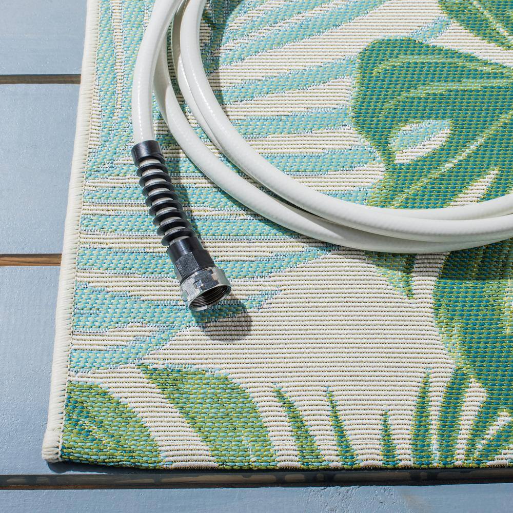 Barbados Green and Teal Synthetic Square Tropical Area Rug