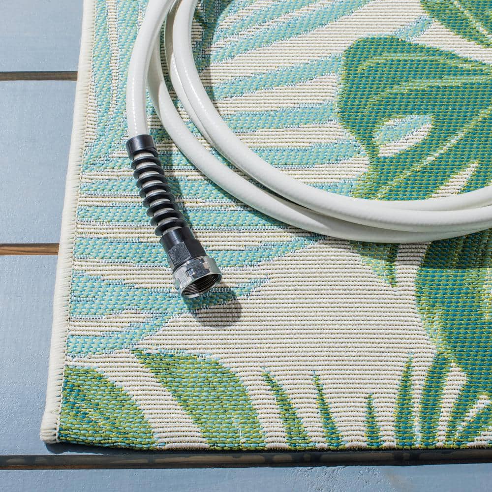 Barbados 9'10" x 12'5" Green Teal Synthetic Round Outdoor Rug